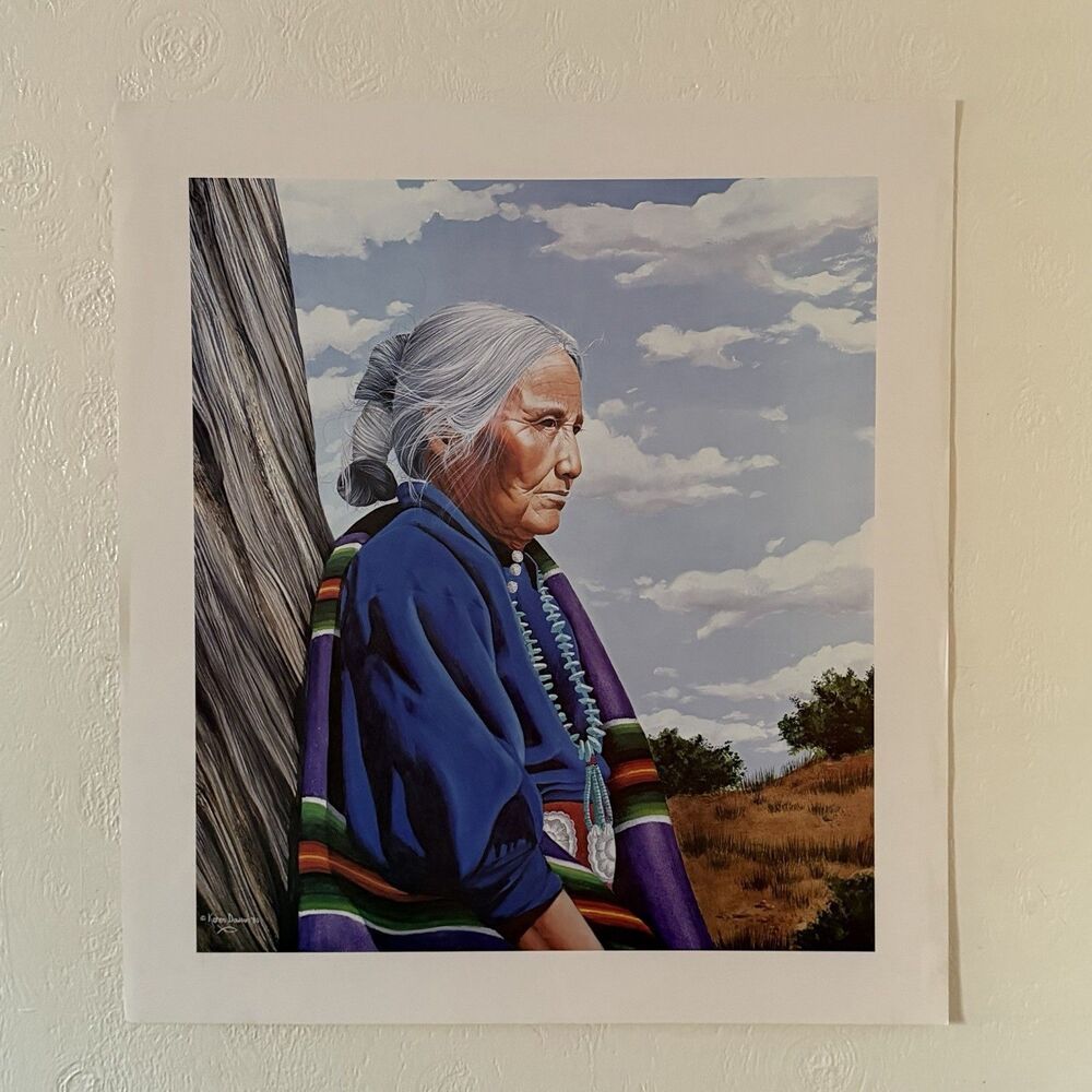 Karen Dawson 1980 Native American Woman Elder Print 25x22” Portrait Southwest